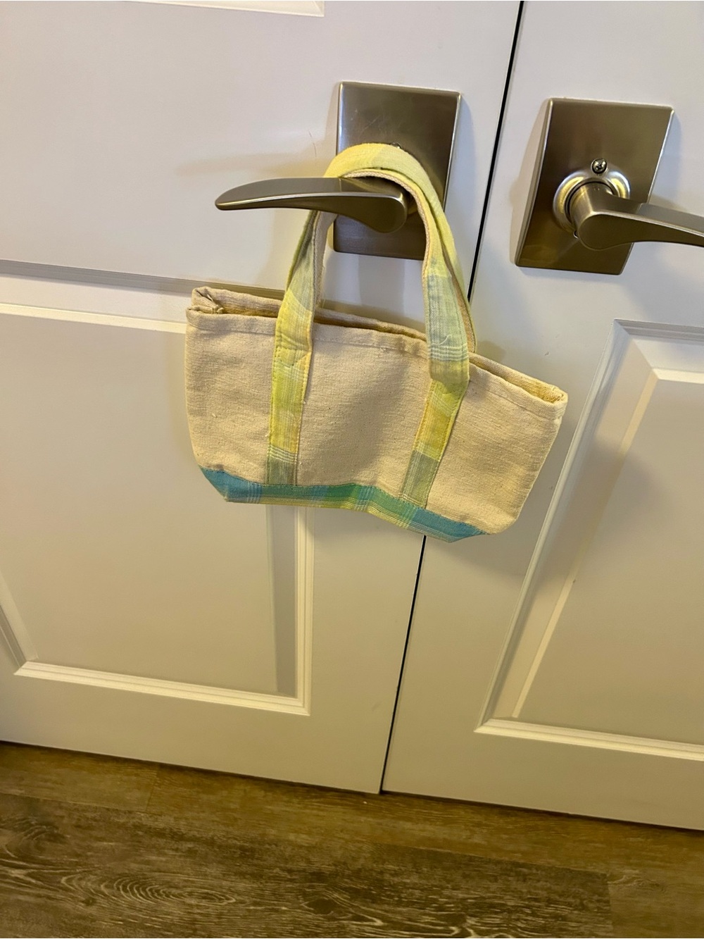 Canvas Tote Bag with Yellow & Teal Trim- Small bag